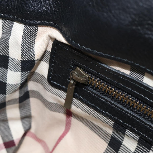 BURBERRY Hand Bag Leather Black Gold Auth ki6914A