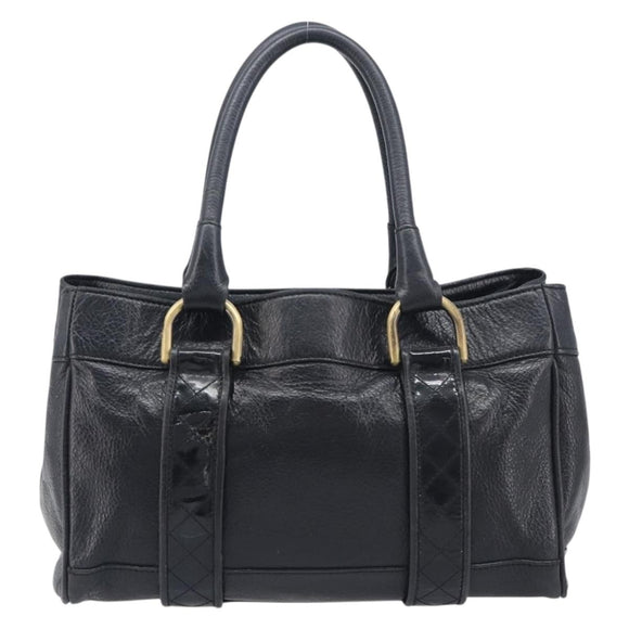 BURBERRY Hand Bag Leather Black Gold Auth ki6914A