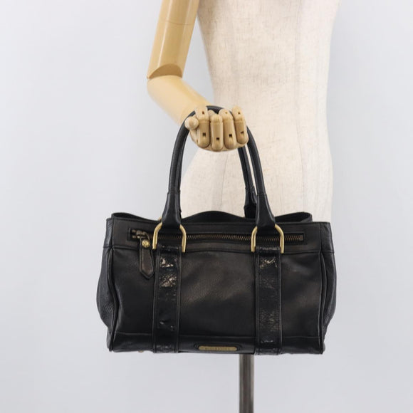 BURBERRY Hand Bag Leather Black Gold Auth ki6914A