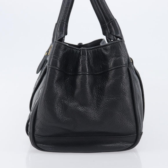 BURBERRY Hand Bag Leather Black Gold Auth ki6914A