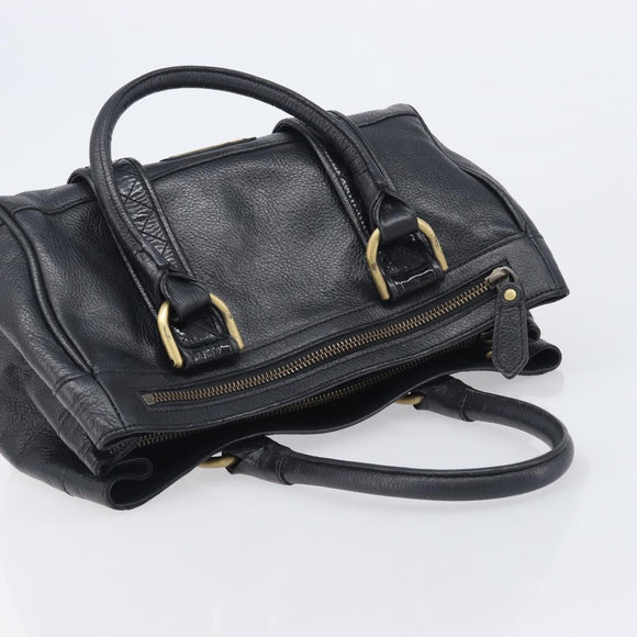 BURBERRY Hand Bag Leather Black Gold Auth ki6914A
