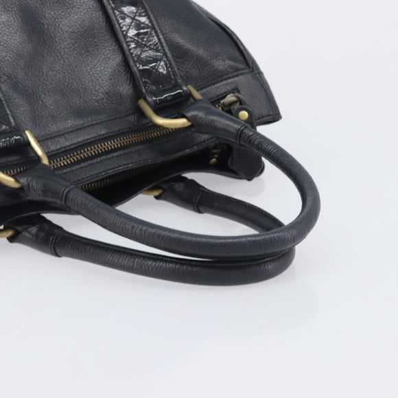 BURBERRY Hand Bag Leather Black Gold Auth ki6914A