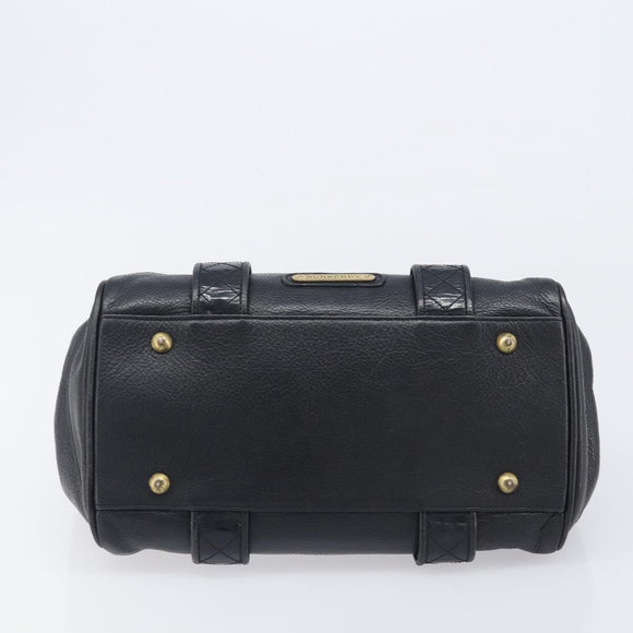 BURBERRY Hand Bag Leather Black Gold Auth ki6914A