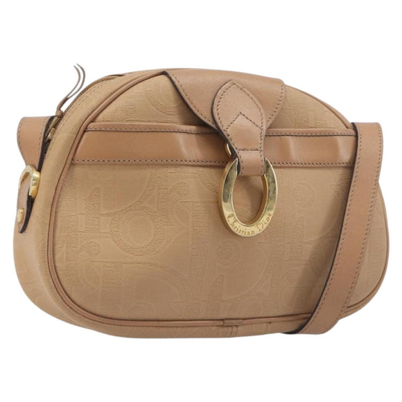 Christian Dior Trotter Canvas Oval Shoulder Bag PVC Beige Gold Auth ki6915A
