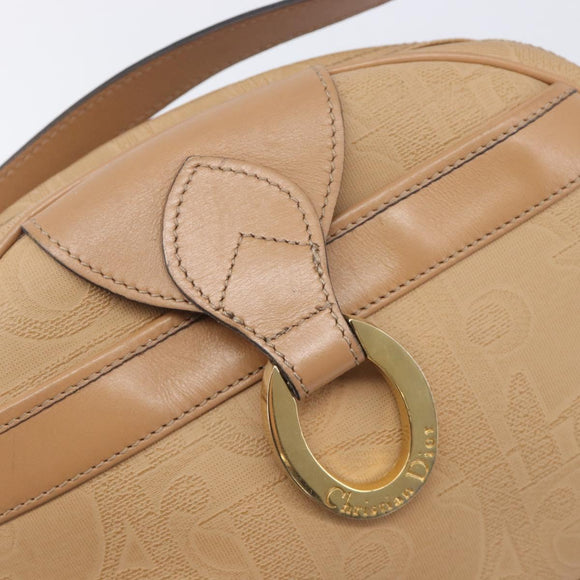 Christian Dior Trotter Canvas Oval Shoulder Bag PVC Beige Gold Auth ki6915A