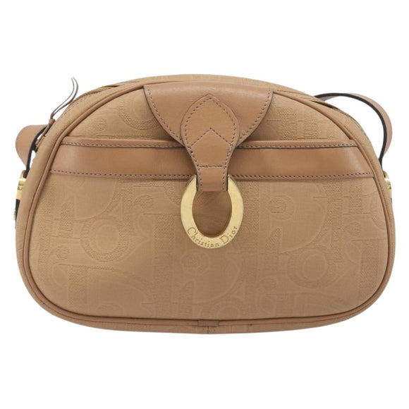 Christian Dior Trotter Canvas Oval Shoulder Bag PVC Beige Gold Auth ki6915A