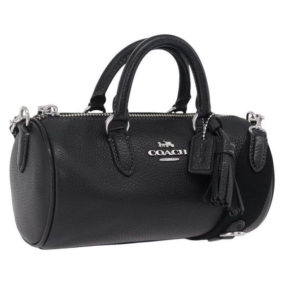 Coach Lacy Boston Bag Leather 2way Black Silver Auth ki6917A