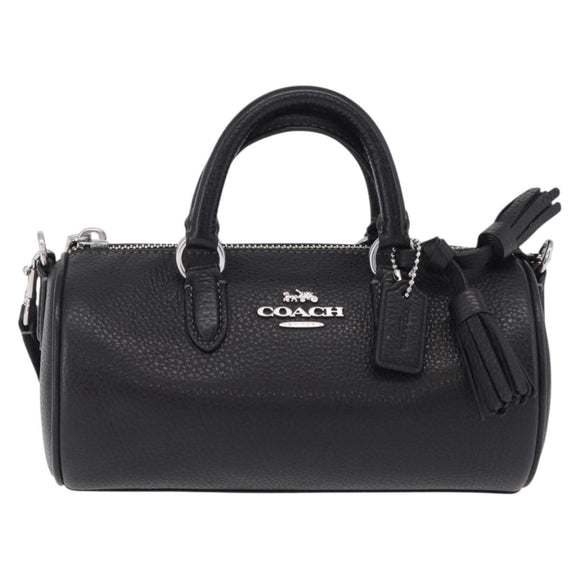 Coach Lacy Boston Bag Leather 2way Black Silver Auth ki6917A