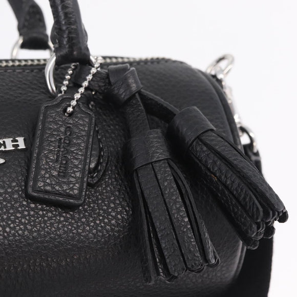 Coach Lacy Boston Bag Leather 2way Black Silver Auth ki6917A