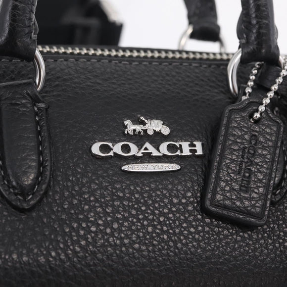 Coach Lacy Boston Bag Leather 2way Black Silver Auth ki6917A