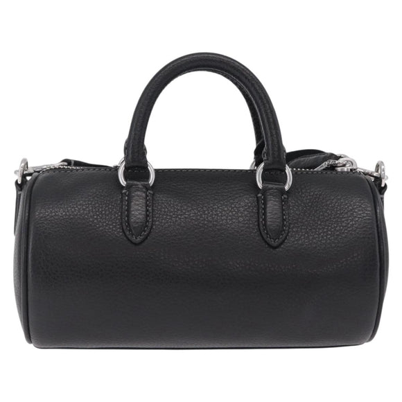 Coach Lacy Boston Bag Leather 2way Black Silver Auth ki6917A