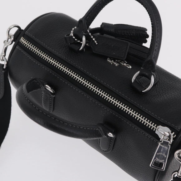 Coach Lacy Boston Bag Leather 2way Black Silver Auth ki6917A