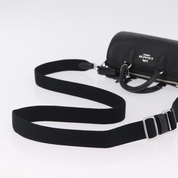 Coach Lacy Boston Bag Leather 2way Black Silver Auth ki6917A