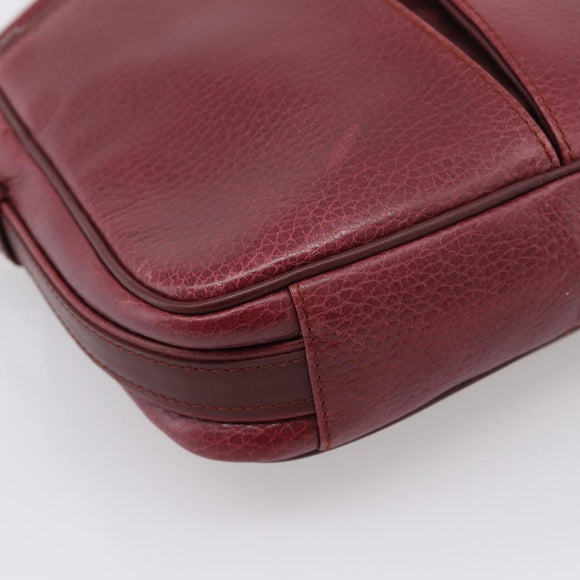Cartier Shoulder Bag Leather Bordeaux Gold Auth ki6918