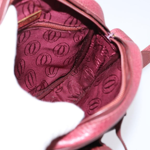 Cartier Shoulder Bag Leather Bordeaux Gold Auth ki6918
