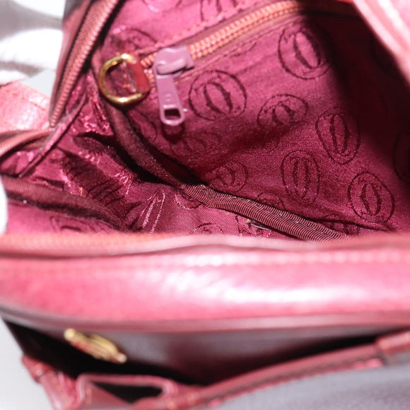 Cartier Shoulder Bag Leather Bordeaux Gold Auth ki6918