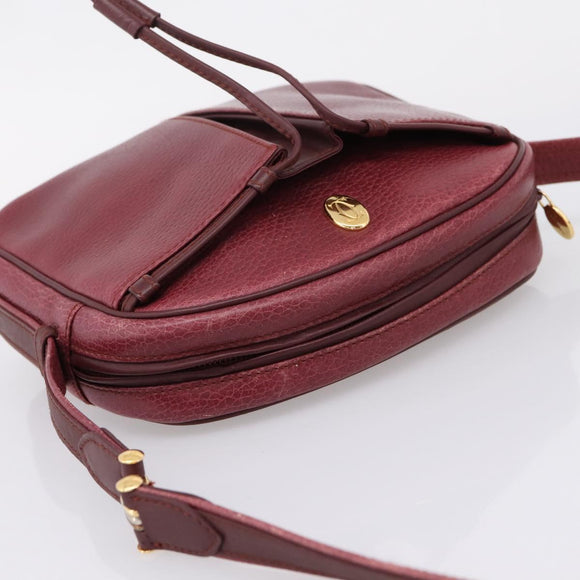 Cartier Shoulder Bag Leather Bordeaux Gold Auth ki6918