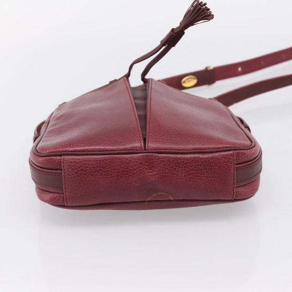 Cartier Shoulder Bag Leather Bordeaux Gold Auth ki6918