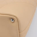 CHANEL Cambon Line Tote Bag Leather Beige Silver CC Auth ki6919SAM-10