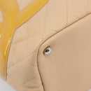 CHANEL Cambon Line Tote Bag Leather Beige Silver CC Auth ki6919SAM-11