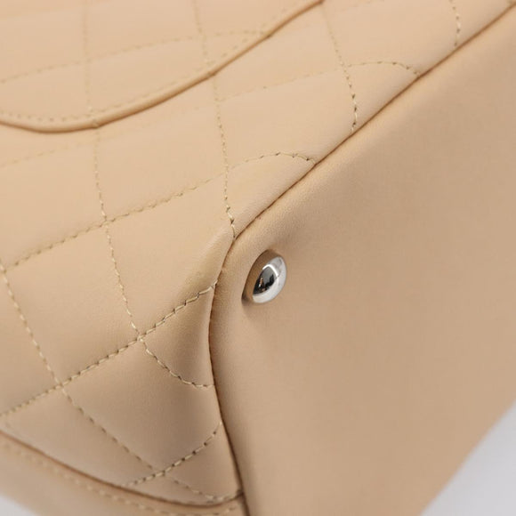 CHANEL Cambon Line Tote Bag Leather Beige Silver CC Auth ki6919SAM