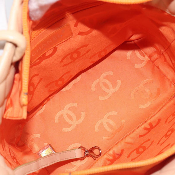 CHANEL Cambon Line Tote Bag Leather Beige Silver CC Auth ki6919SAM