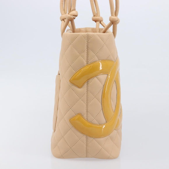 CHANEL Cambon Line Tote Bag Leather Beige Silver CC Auth ki6919SAM