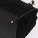 GUCCI Bamboo Hand Bag Suede 2way Black Gold Tone 000 122 0316 Auth ki6928A-13