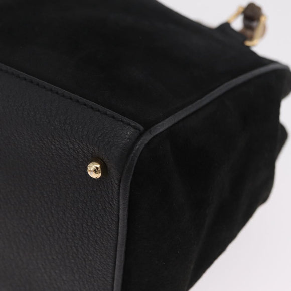 GUCCI Bamboo Hand Bag Suede 2way Black Gold Tone 000 122 0316 Auth ki6928A
