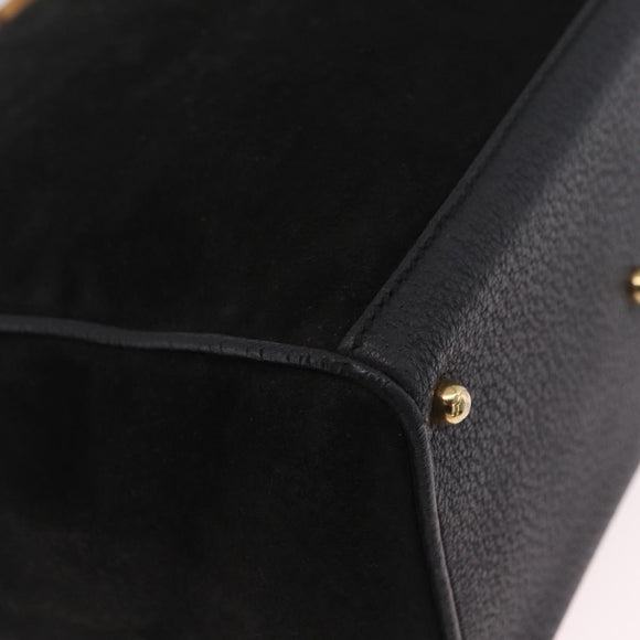 GUCCI Bamboo Hand Bag Suede 2way Black Gold Tone 000 122 0316 Auth ki6928A