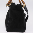 GUCCI Bamboo Hand Bag Suede 2way Black Gold Tone 000 122 0316 Auth ki6928A-5