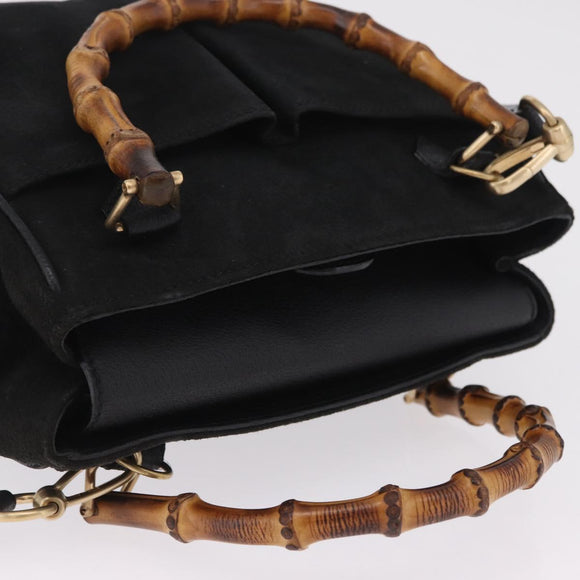 GUCCI Bamboo Hand Bag Suede 2way Black Gold Tone 000 122 0316 Auth ki6928A