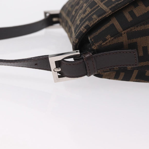 FENDI Zucca Canvas Mamma Baguette Shoulder Bag Brown Silver Auth ki6929V