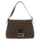 FENDI Zucca Canvas Mamma Baguette Shoulder Bag Brown Silver Auth ki6929V-2