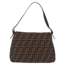 FENDI Zucca Canvas Mamma Baguette Shoulder Bag Brown Silver Auth ki6929V-3