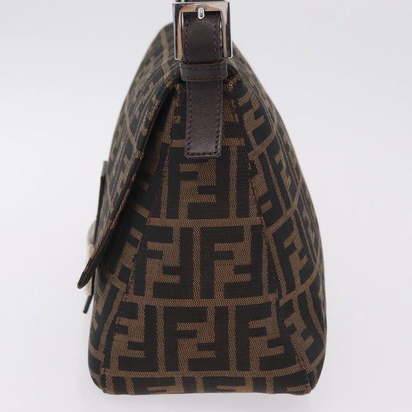 FENDI Zucca Canvas Mamma Baguette Shoulder Bag Brown Silver Auth ki6929V