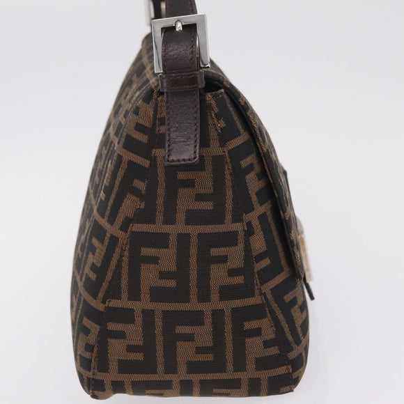 FENDI Zucca Canvas Mamma Baguette Shoulder Bag Brown Silver Auth ki6929V