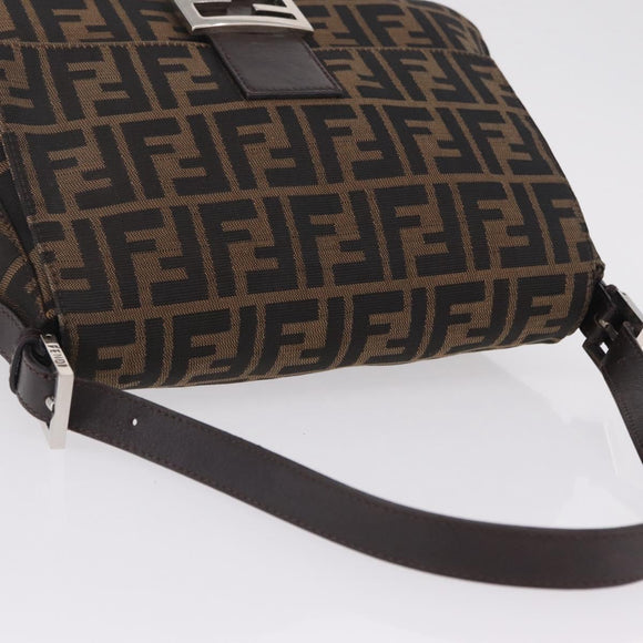FENDI Zucca Canvas Mamma Baguette Shoulder Bag Brown Silver Auth ki6929V