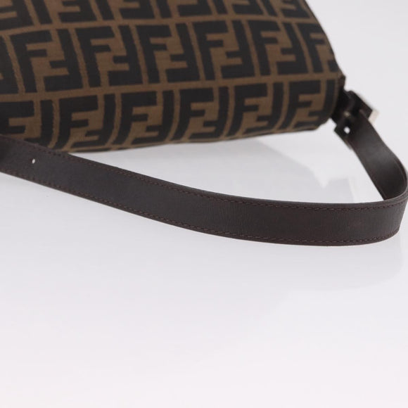 FENDI Zucca Canvas Mamma Baguette Shoulder Bag Brown Silver Auth ki6929V