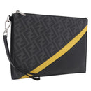 FENDI Zucca Canvas Clutch Bag PVC Black Silver 7N0100 Auth ki6931V-1