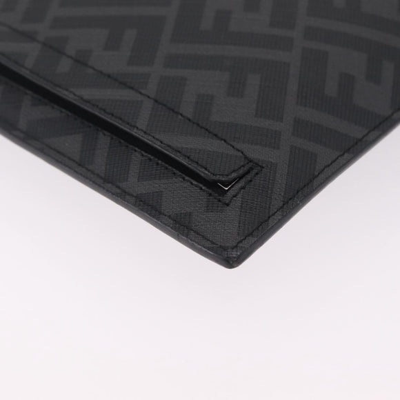 FENDI Zucca Canvas Clutch Bag PVC Black Silver 7N0100 Auth ki6931V