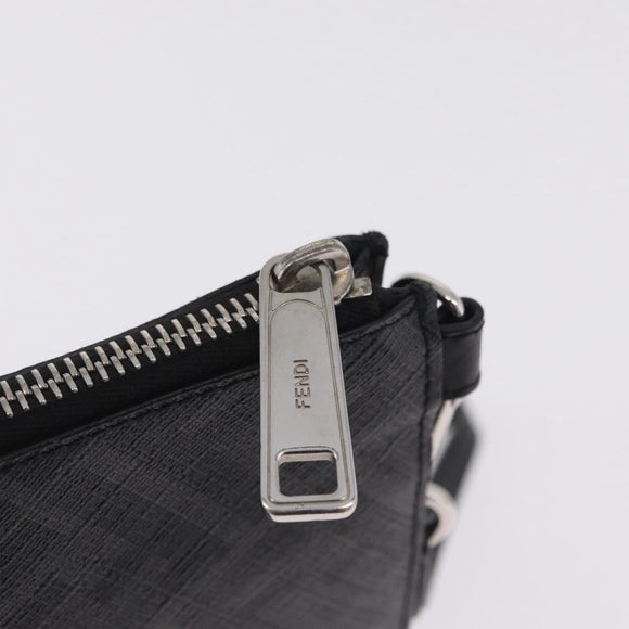 FENDI Zucca Canvas Clutch Bag PVC Black Silver 7N0100 Auth ki6931V