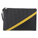 FENDI Zucca Canvas Clutch Bag PVC Black Silver 7N0100 Auth ki6931V-2