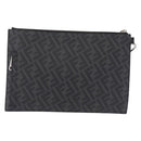 FENDI Zucca Canvas Clutch Bag PVC Black Silver 7N0100 Auth ki6931V-3
