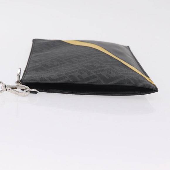 FENDI Zucca Canvas Clutch Bag PVC Black Silver 7N0100 Auth ki6931V