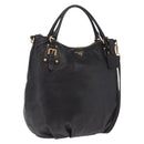 PRADA Tote Bag Leather 2way Black Gold Tone Auth ki6940V-1