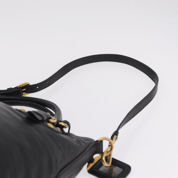 PRADA Tote Bag Leather 2way Black Gold Tone Auth ki6940V