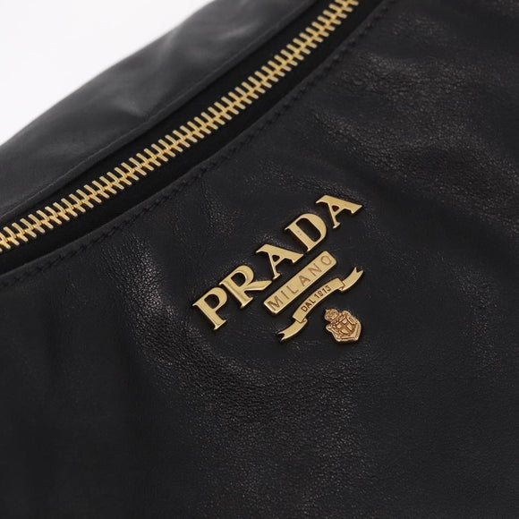 PRADA Tote Bag Leather 2way Black Gold Tone Auth ki6940V
