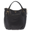 PRADA Tote Bag Leather 2way Black Gold Tone Auth ki6940V-2