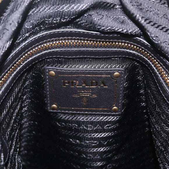PRADA Tote Bag Leather 2way Black Gold Tone Auth ki6940V